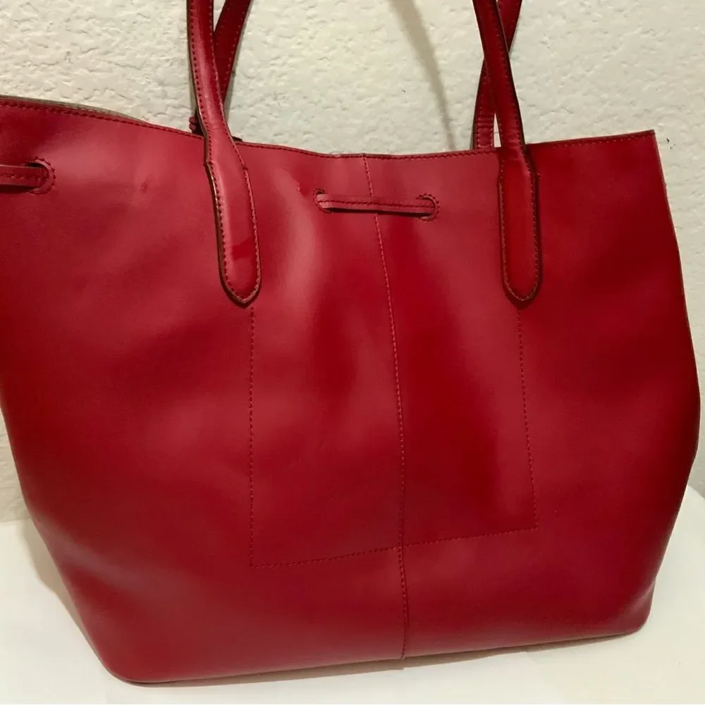 Ralph Lauren Red Leather Tote drawstring open top - Picture 4 of 11